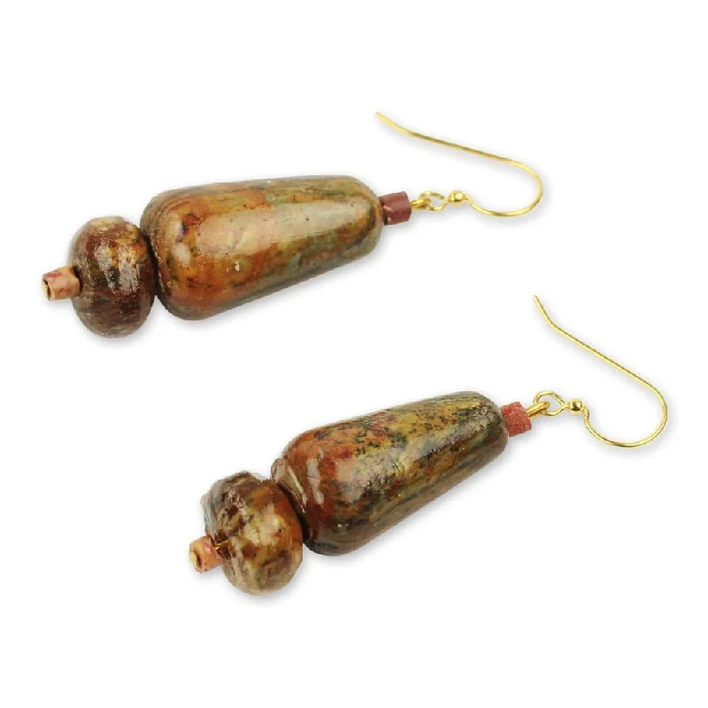 Brass 'Thanks for Helping' Soapstone Bauxite Earrings (Ghana)