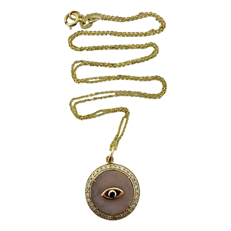 14K Gold Diamond Evil Eye  Pendant Necklace with Diamonds