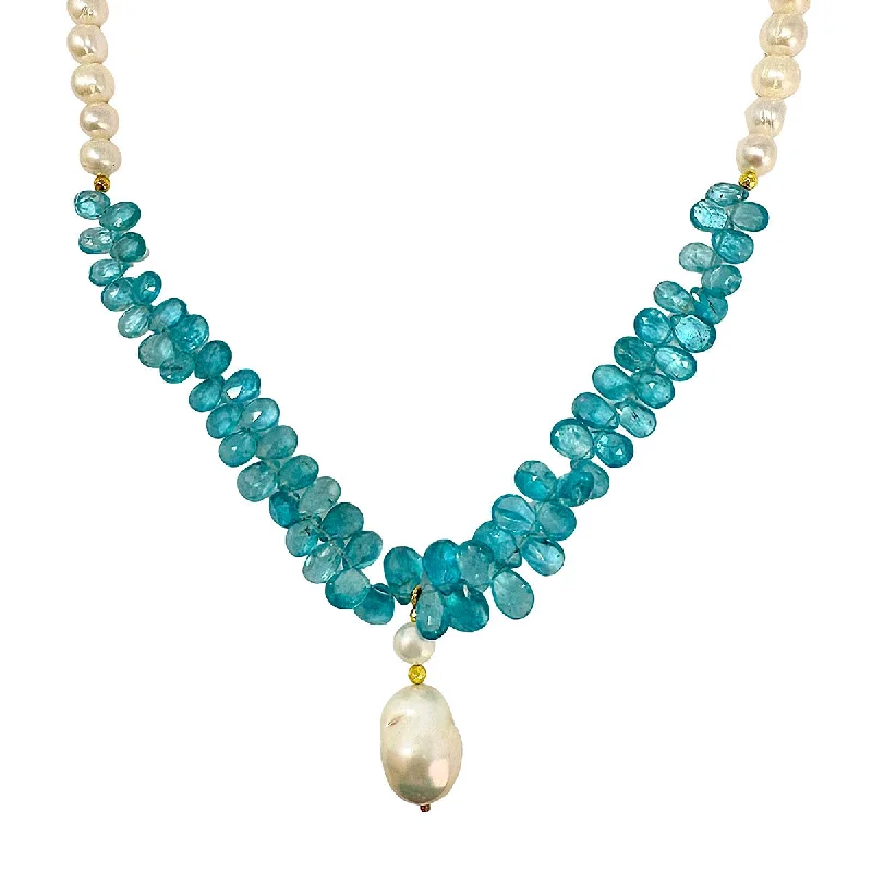 18" Freshwater Pearl and Blue Apatite Briolette Necklace