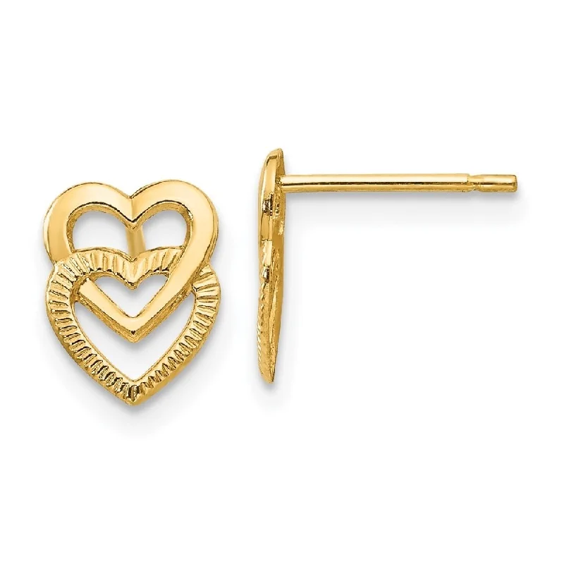 Diamond2Deal 14K Yellow Gold Polished Double Heart Post Stud Earrings (L-9mm, W-6mm)