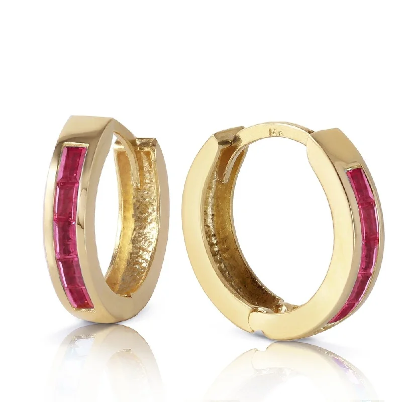 1.3 Carat 14K Solid Gold Hoop Earrings Natural Ruby