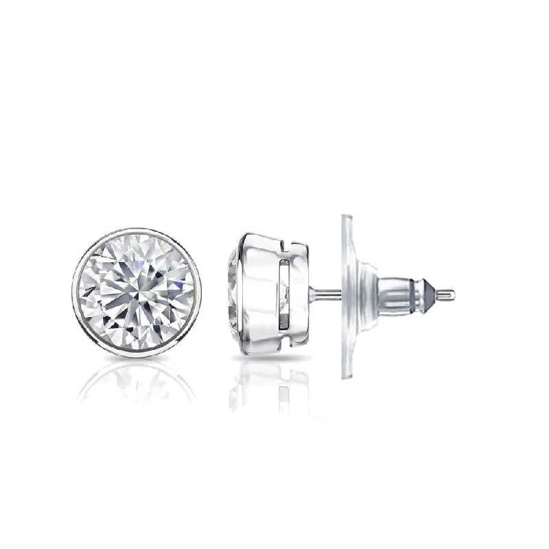 Auriya 14k Gold GIA Certified 6.00 carat TDW Secure-Lock Bezel Set Round Diamond Stud Earrings