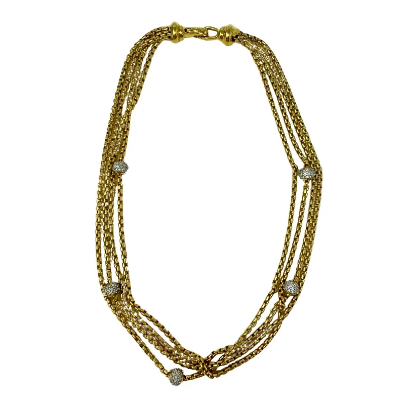 David Yurman 18K Gold 4 Strand 15" Necklace with 5 Pave Diamond Balls