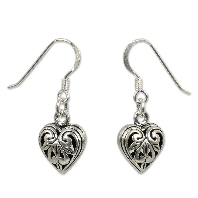 Sterling Silver 'Filigree Heart' Heart Earrings