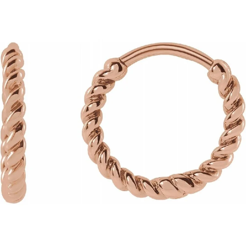 14K Rose Gold Twisted Rope 11 mm Hoop Earrings for Women