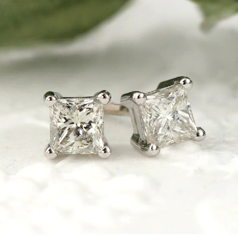 Auriya 14k Gold 1/3ctw Princess-cut Diamond Stud Earrings (J-K, I2-I3)