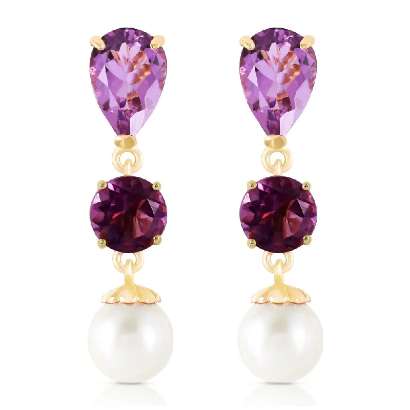 10.5 CTW 14K Solid Gold Chandelier Earrings Amethyst pearl