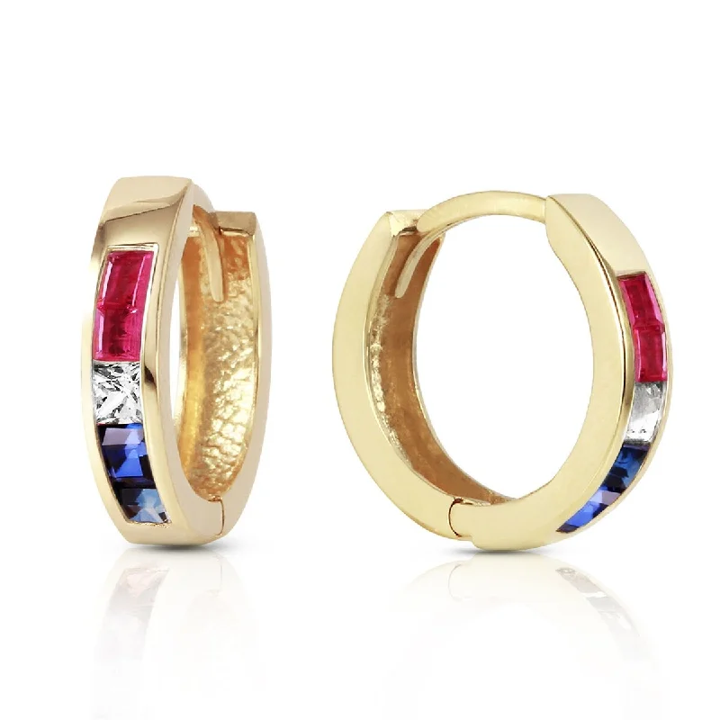 1.28 Carat 14K Solid Gold Hoop Earrings Natural Multi Gemstones