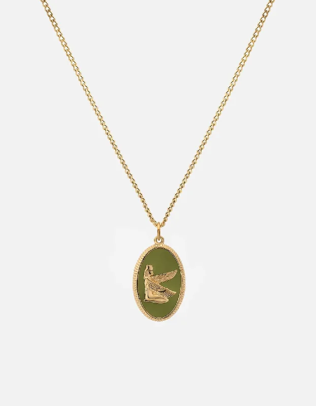 Ma'at Necklace, Gold Vermeil/Sage Enamel