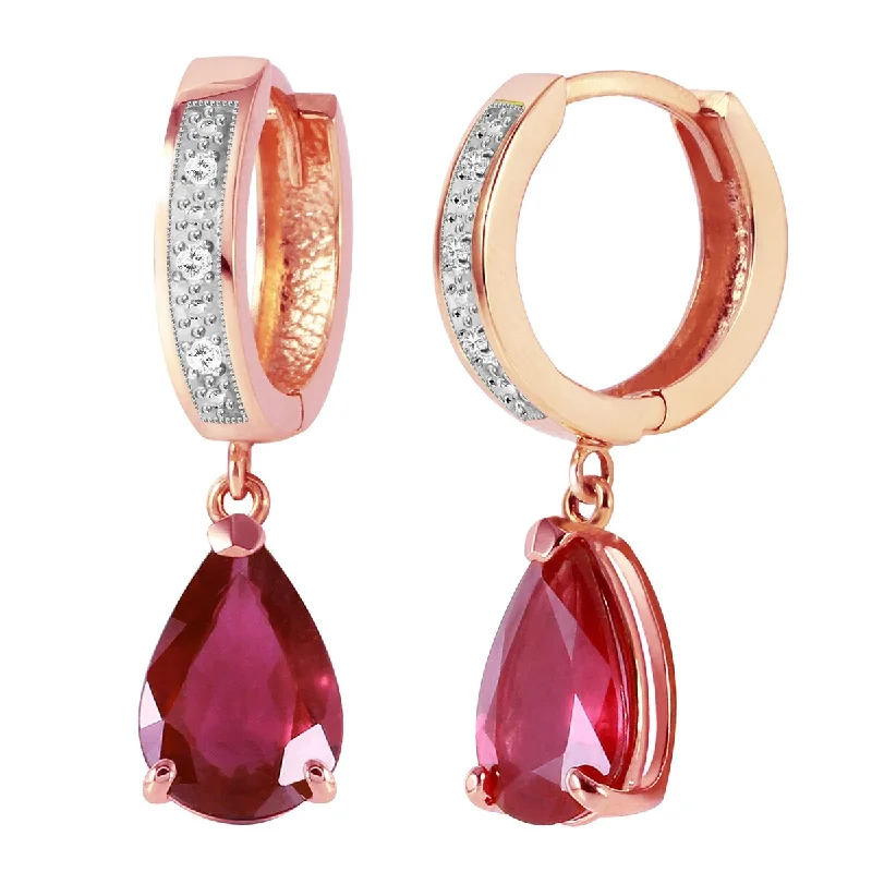 3.53 Carat 14K Solid Gold Hoop Earrings Diamond Natural Ruby