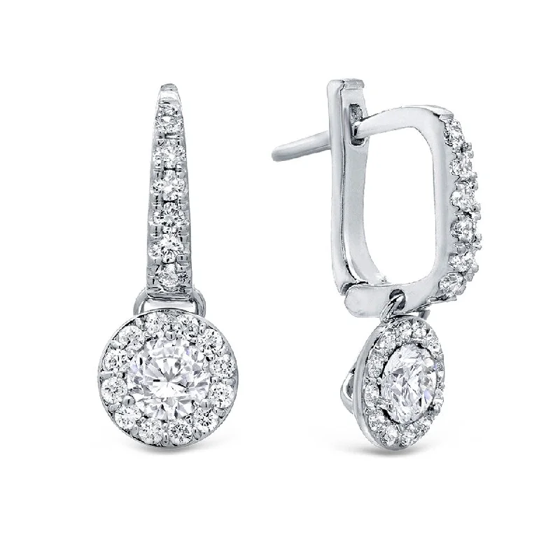 14k Gold Round 3/4ct TDW Diamond Halo Dangle Earrings by Auriya (H-I, SI1-SI2)