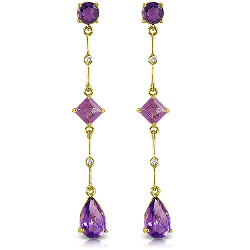 6.06 Carat 14K Solid Gold Chandelier Earrings Diamond Amethyst