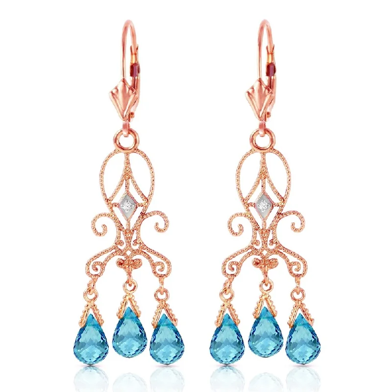 4.81 Carat 14K Solid Rose Gold Chandelier Diamond Earrings Blue Topaz