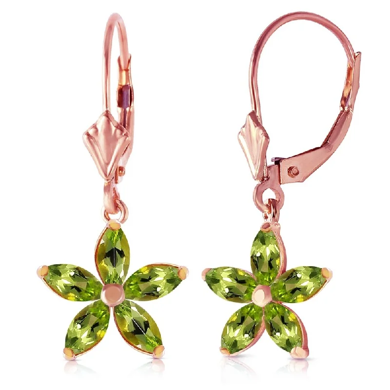 14K Solid Rose Gold Leverback Earrings with Natural Peridot