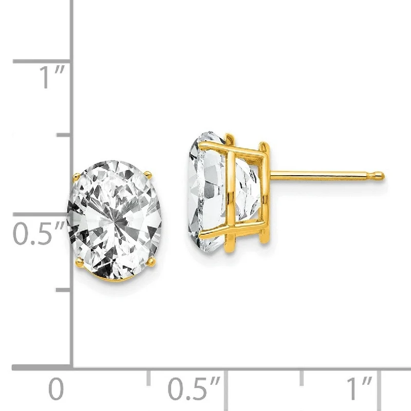 Curata 14k Yellow Gold Post Earrings 10x8mm Oval CZ Cubic Zirconia Earrings - 11x8mm Wide