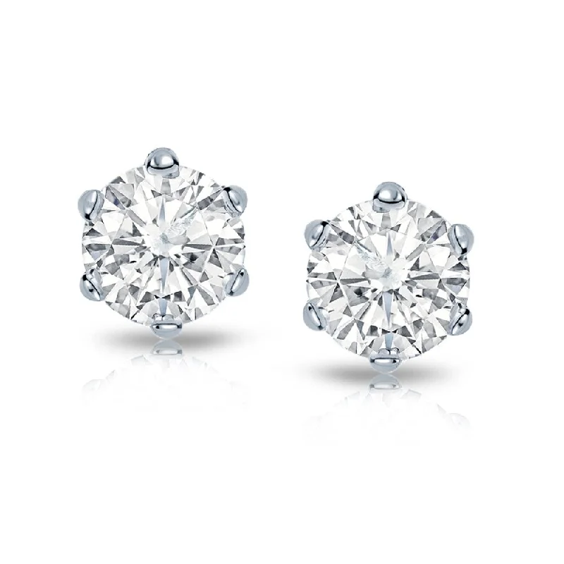 Auriya 14k Gold 1 1/2ctw Round Diamond Stud Earrings 6-Prong (I-J, SI2-SI3)