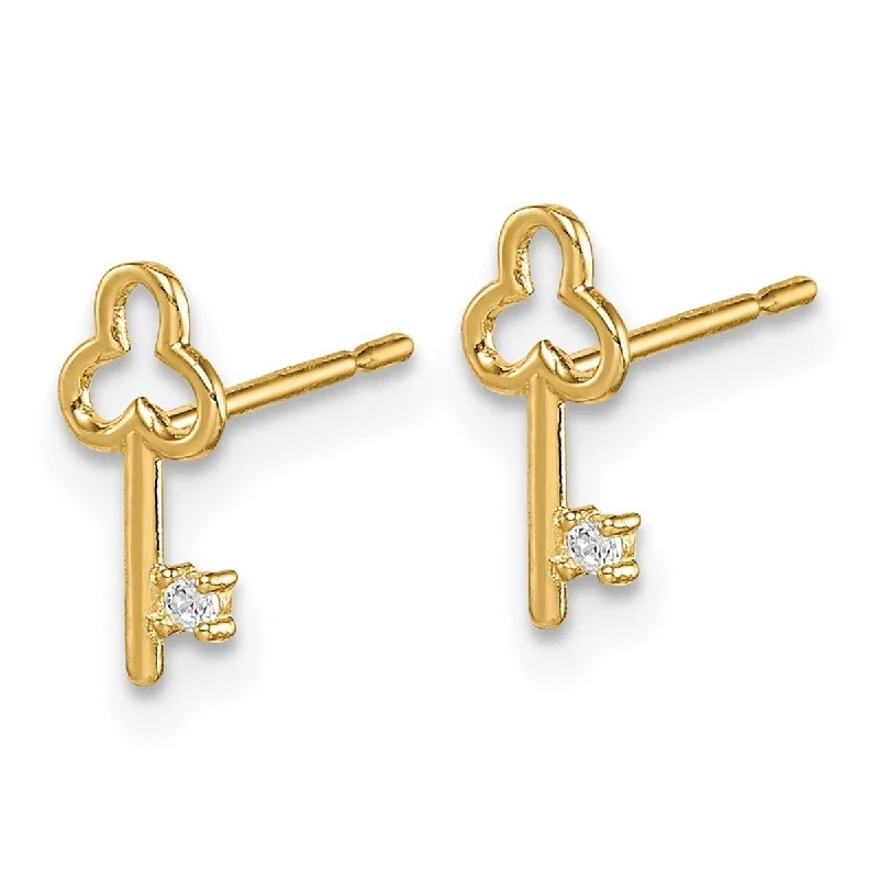 Curata 14k Yellow Gold CZ Cubic Zirconia Key Post Earrings - 9.2mm long