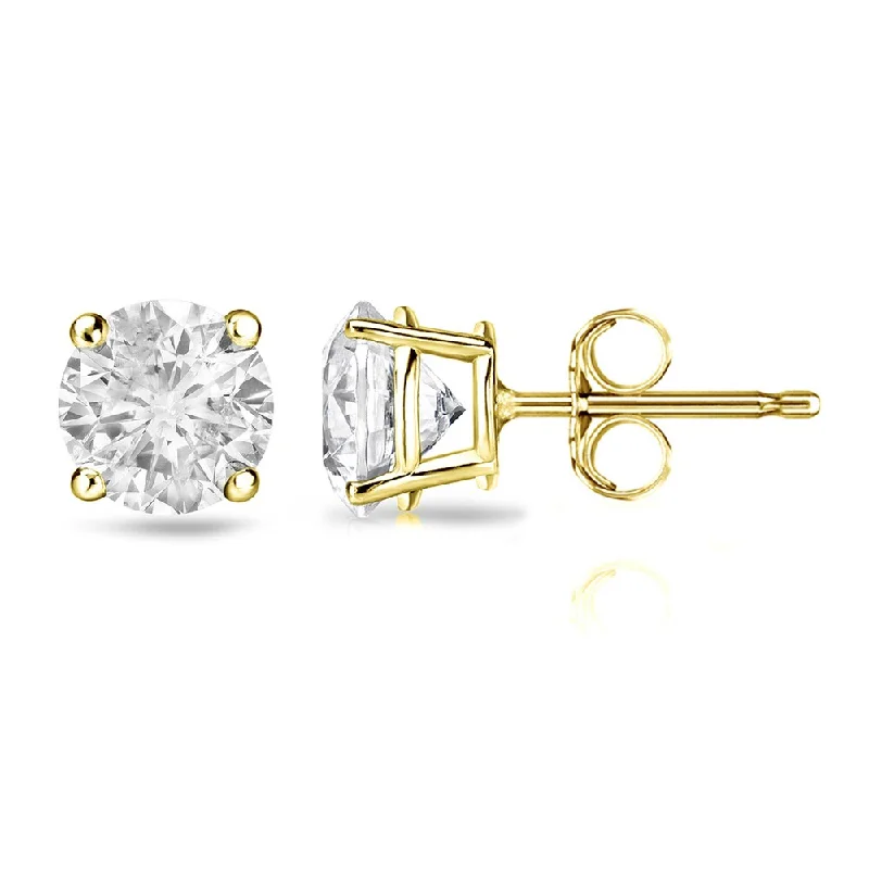 18k Gold 1 1/2ct TW Clarity Enhanced Round Solitaire Diamond Stud Earrings