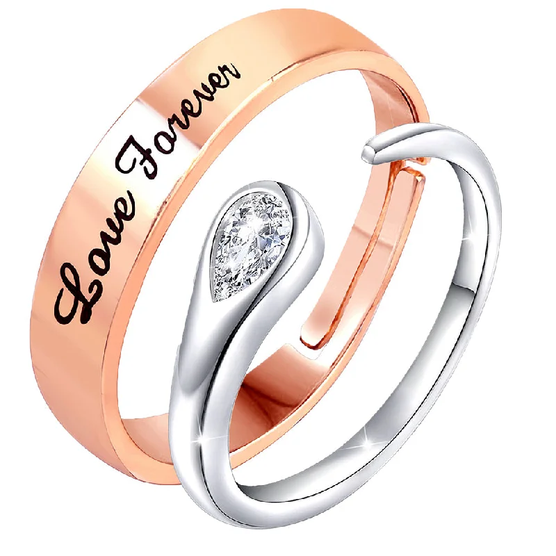 Mahi Valentine Gifts Love Forever and Open Wrap Adjustable Couple Ring with Cubic Zirconia (FRCO1103184M)