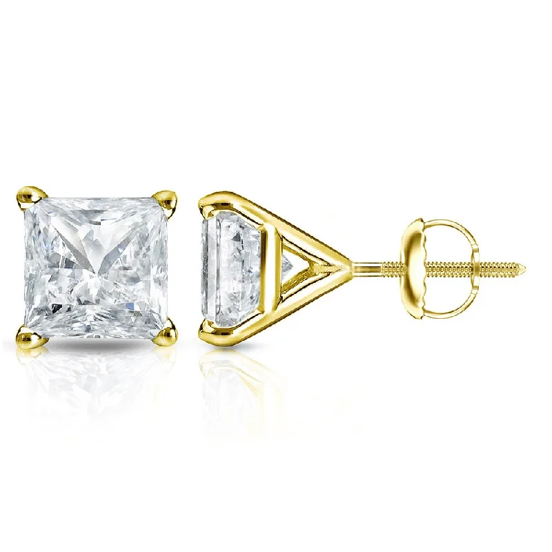 Auriya 14k Gold 1cttw Princess-cut Diamond Stud Earrings Martini-set (I-J, SI2-SI3)