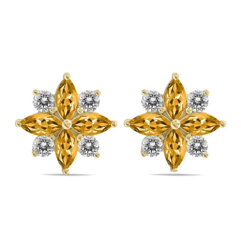 Marquee 1 Carat TW Citrine and Diamond Flower Earrings in 10K Yellow Gold