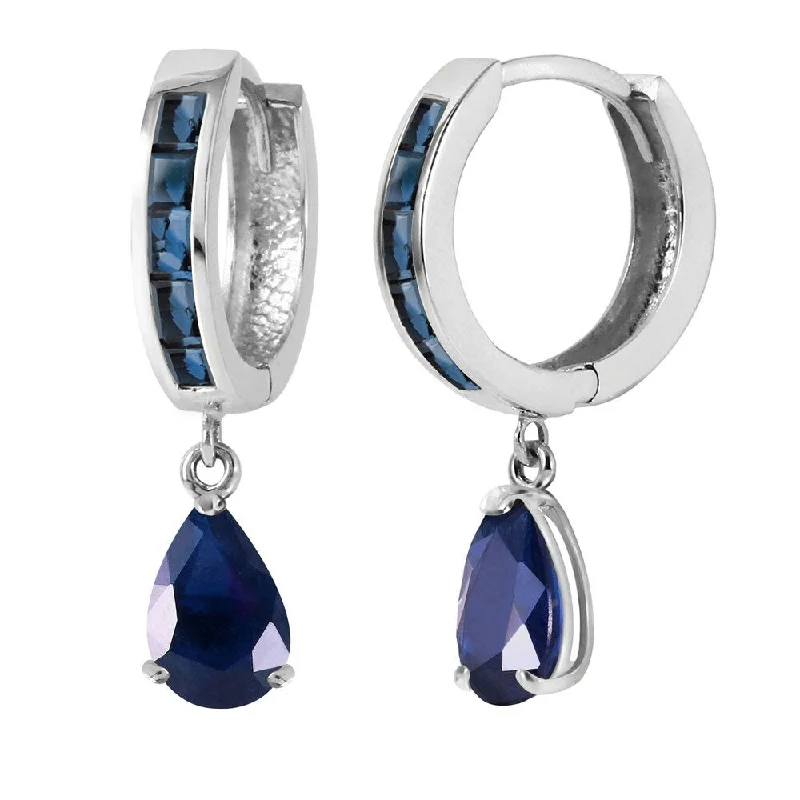 4.55 Carat 14K Solid White Gold Hoop Huggie Earrings Sapphire