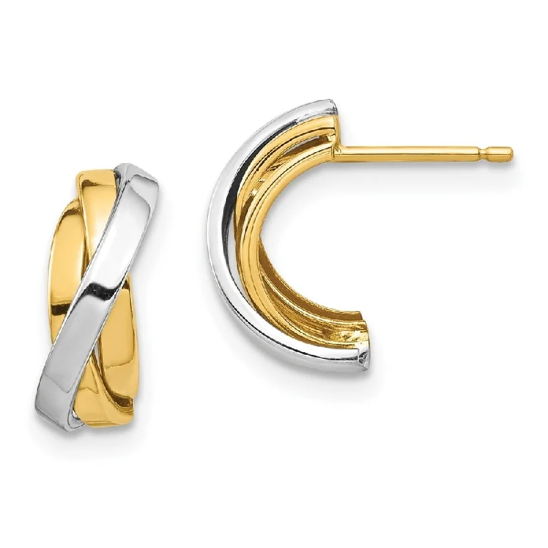 Diamond2Deal 14k Yellow Gold and White Rhodium Triple C-Hoop Post Earrings (L-12.15mm, W-10.82mm)