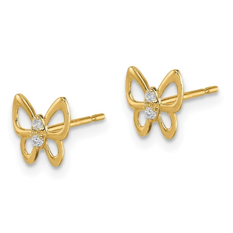 Curata 14k Yellow Gold 6.5mm CZ Cubic Zirconia Butterfly Stud Earrings