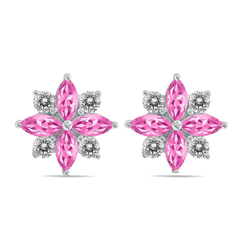 Marquee 1 Carat TW Pink Topaz and Diamond Flower Earrings in 10K White Gold