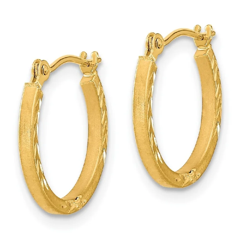 Diamond2Deal 14k Yellow Gold Satin and Polished Diamond Cut Design Hoop Earrings (L-15.15mm, W-14.7mm)