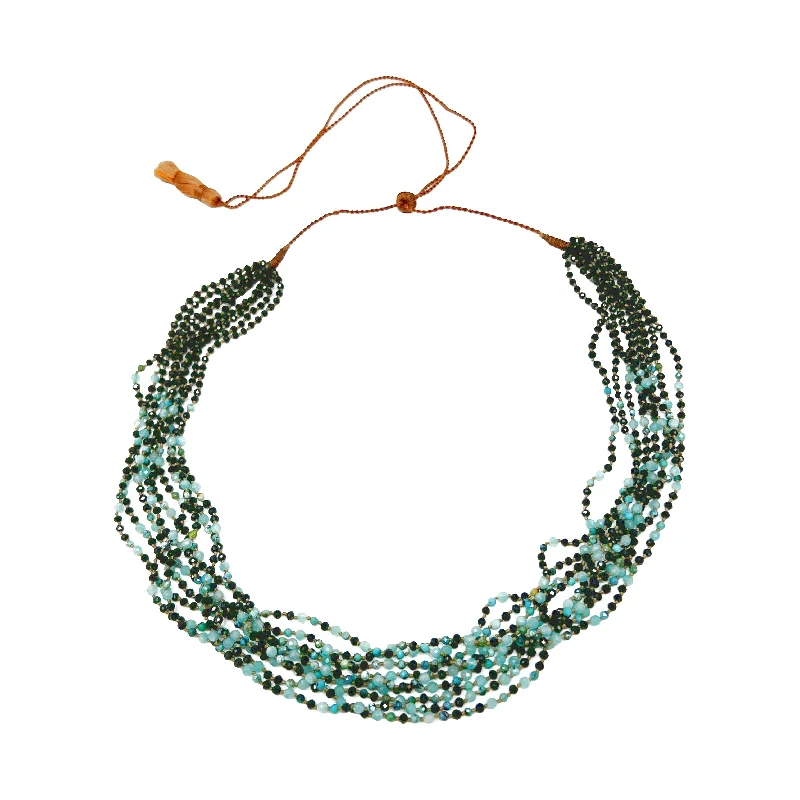 Lena Skadegard Nine Strand Black Spinel and Amazonite Turquoise Necklace