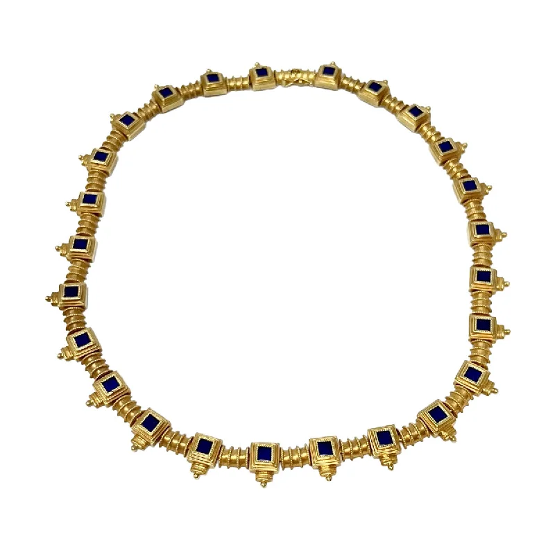 18K Gold Egyptian Revival Necklace with Lapis