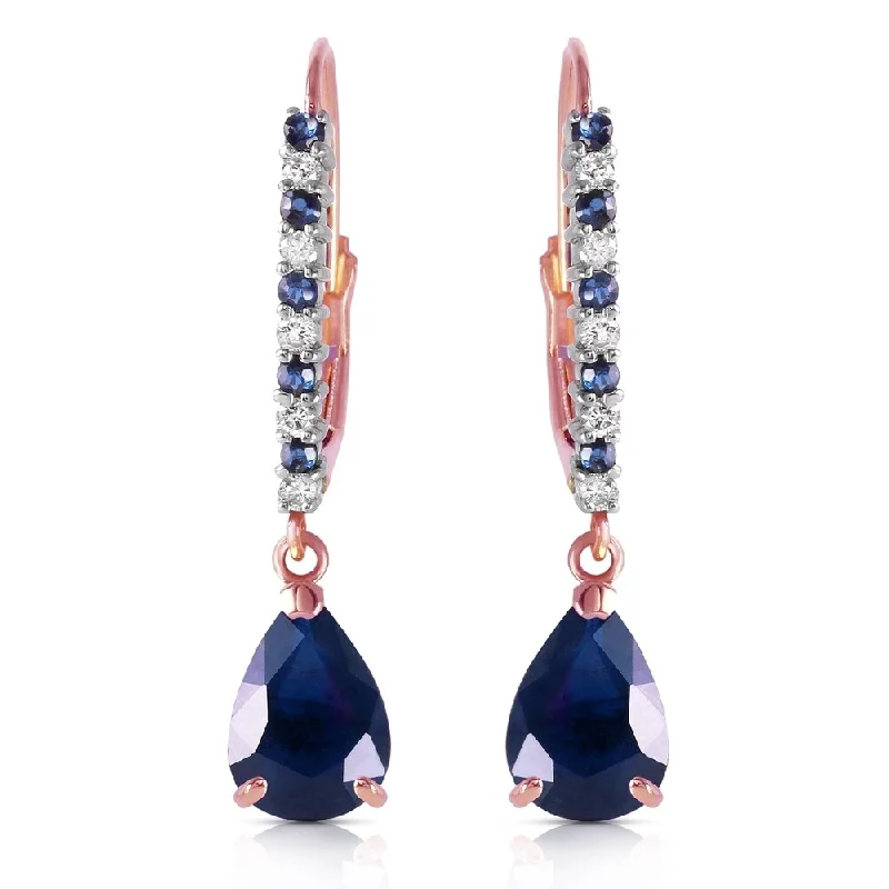 14K Solid Rose Gold Leverback Earrings with Natural Diamonds & Sapphires