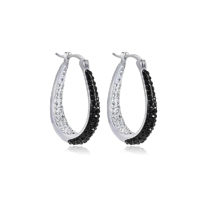 Black and White Inside Out Crystal Hoop Earrings For Women - Black and White