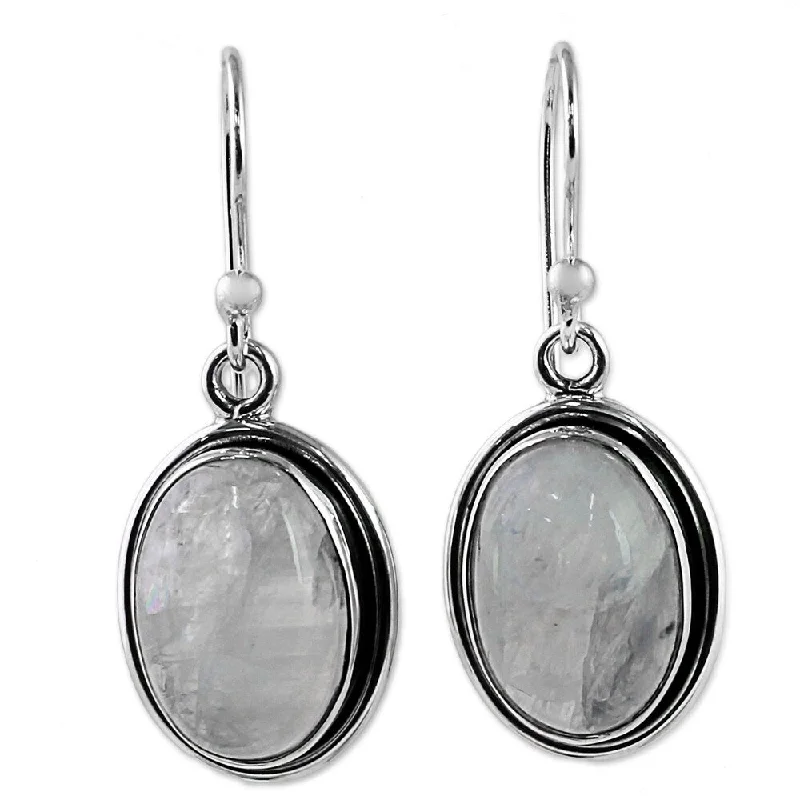 Handmade Lunar Goddess Rainbow Moonstone Earrings (India) - 1.3*0.5