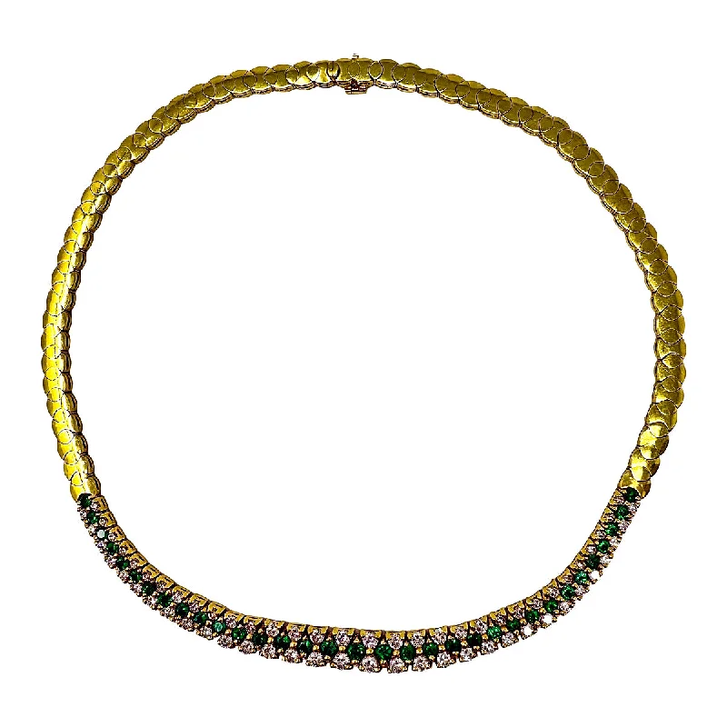 18K Gold Necklace with 33 Emeralds and 64 Diamonds