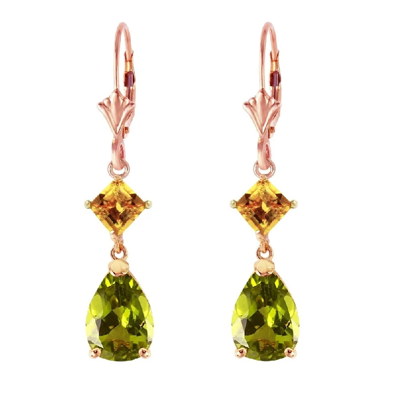 4.5 CTW 14K Solid Rose Gold Leverback Earrings Peridot Citrine