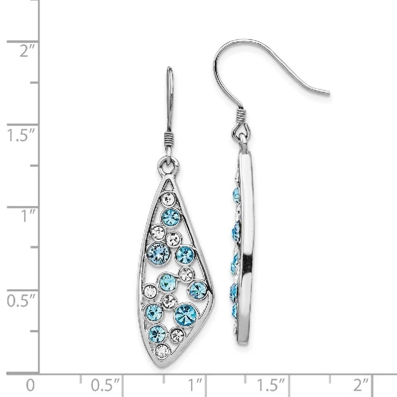 Curata 925 Sterling Silver Rhodium Plated Clear and Blue Crystal Wing Dangle Earrings Measures 1.75mm long