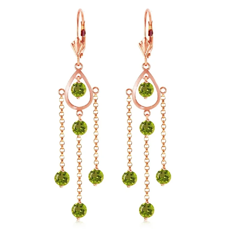 14K Solid Rose Gold Chandelier Earrings with Natural Peridots