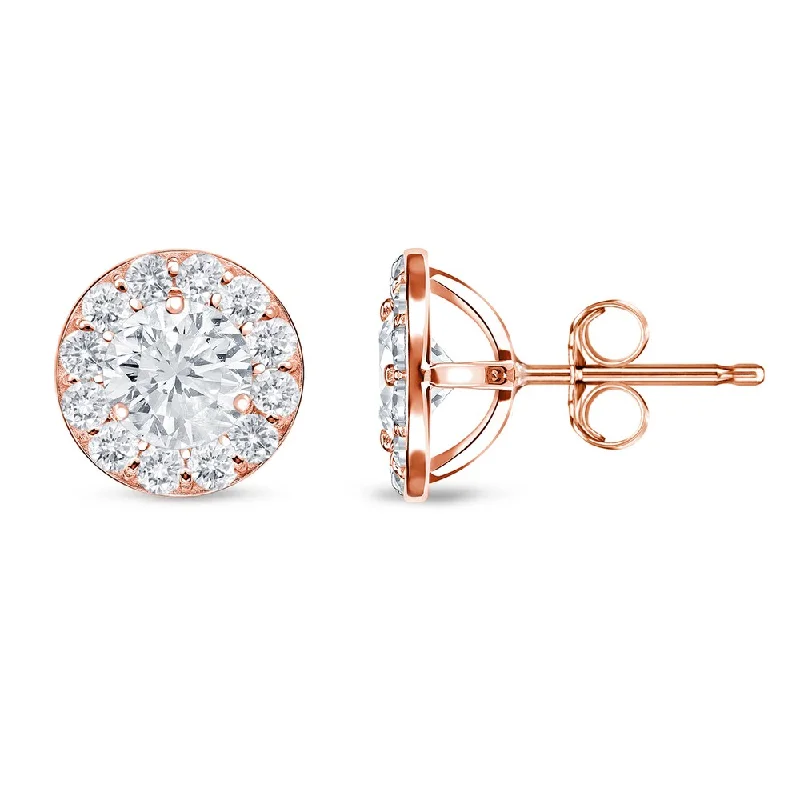 Auriya 1ctw Round Halo Diamond Stud Earrings 14k Rose Gold