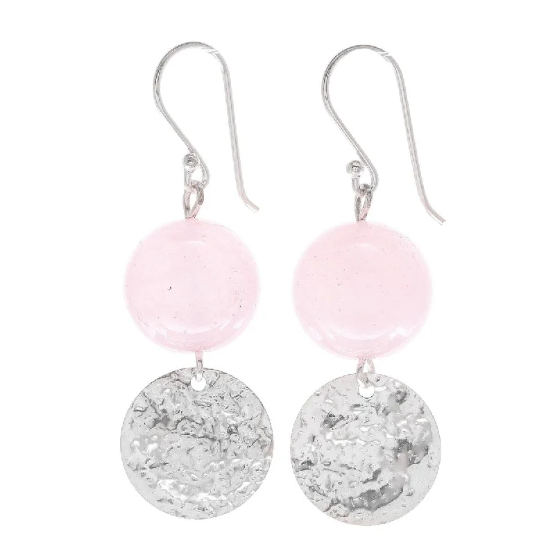 NOVICA Shining Moon in Pink, Rose quartz dangle earrings - 1.8L*0.6W