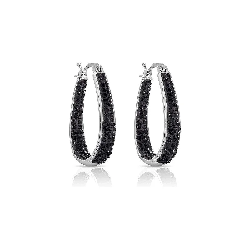 Black Inside Out Crystal Hoop Earrings For Women