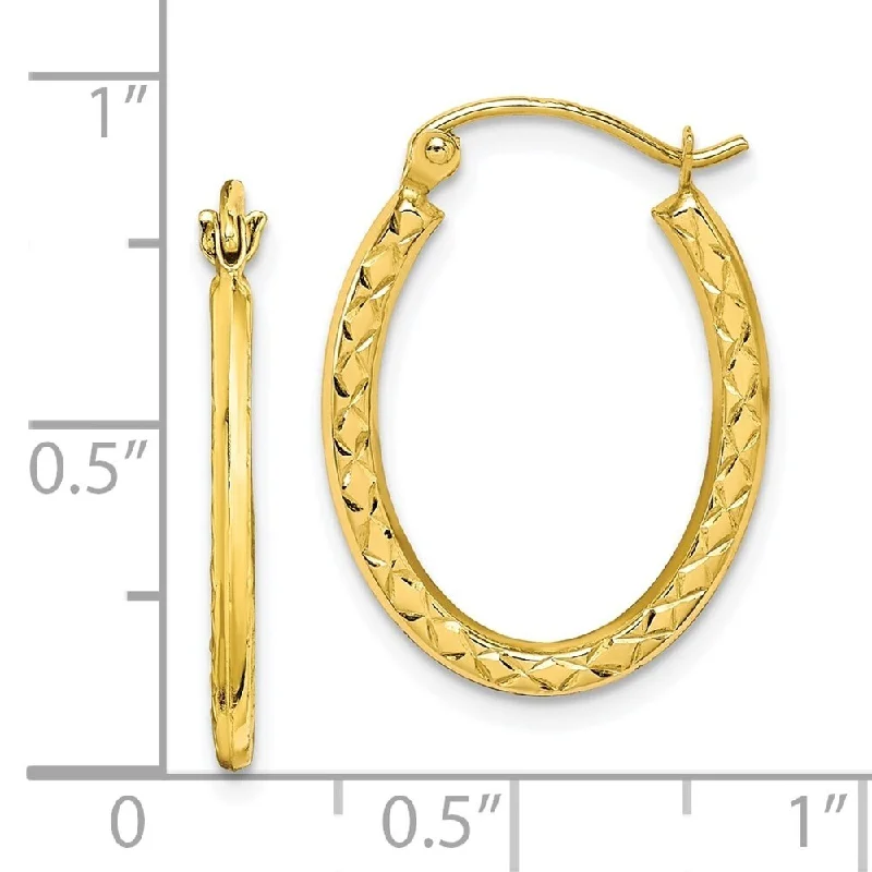 Diamond2Deal 10k Yellow Gold Textured Hollow Oval Hoop Earrings (L-22mm, W-17mm)