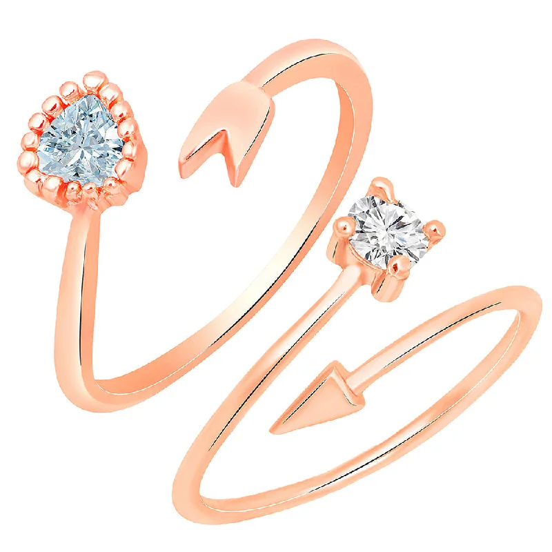 Mahi Rose Gold Plated Combo of Heart and Arrow Shaped Adjustable Finger Rings with Cubic Zirconia for Women (CO1105448Z)