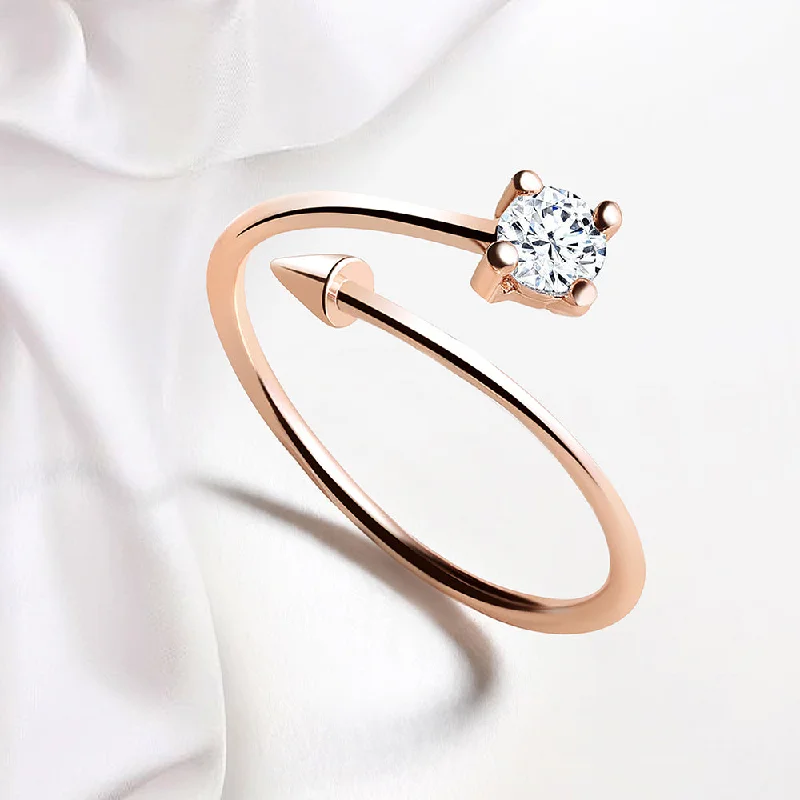 Mahi Rose Gold Plated Arrow Shaped Adjustable Finger Ring with Cubic Zirconia for Women (FR1103174ZWhi)