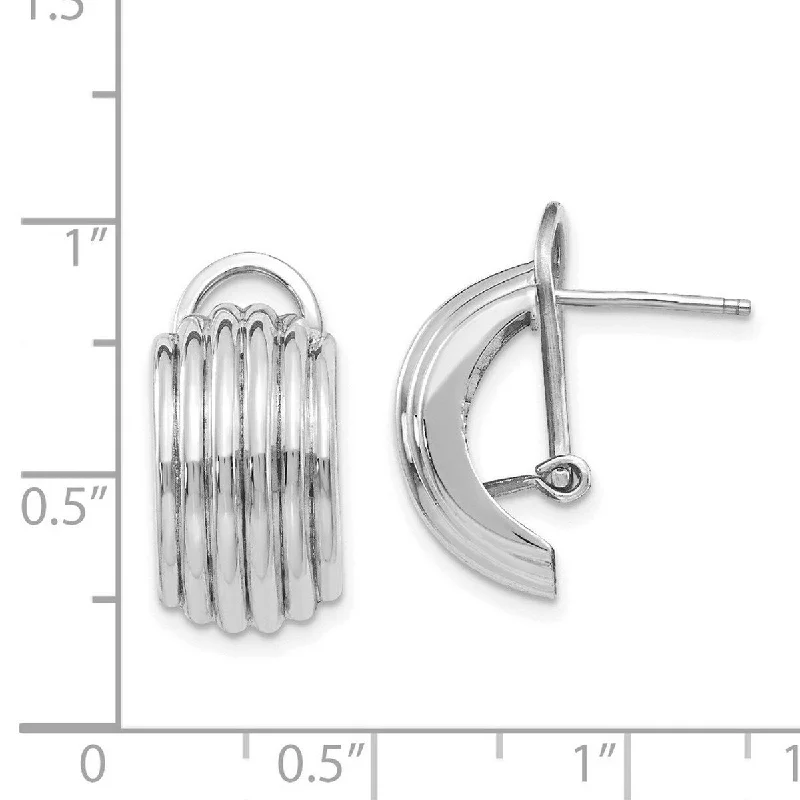 Curata 14k White Gold Polished Ribbed Omega Back Post Earrings - 20x9.5mm