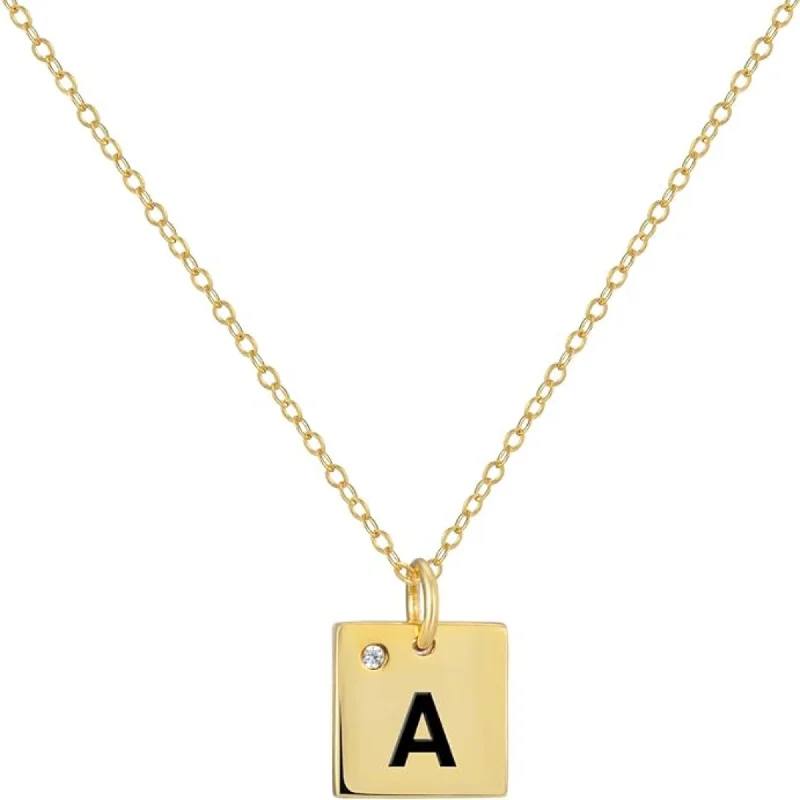 Dainty Square Name Tag Alphabet Letter Necklace