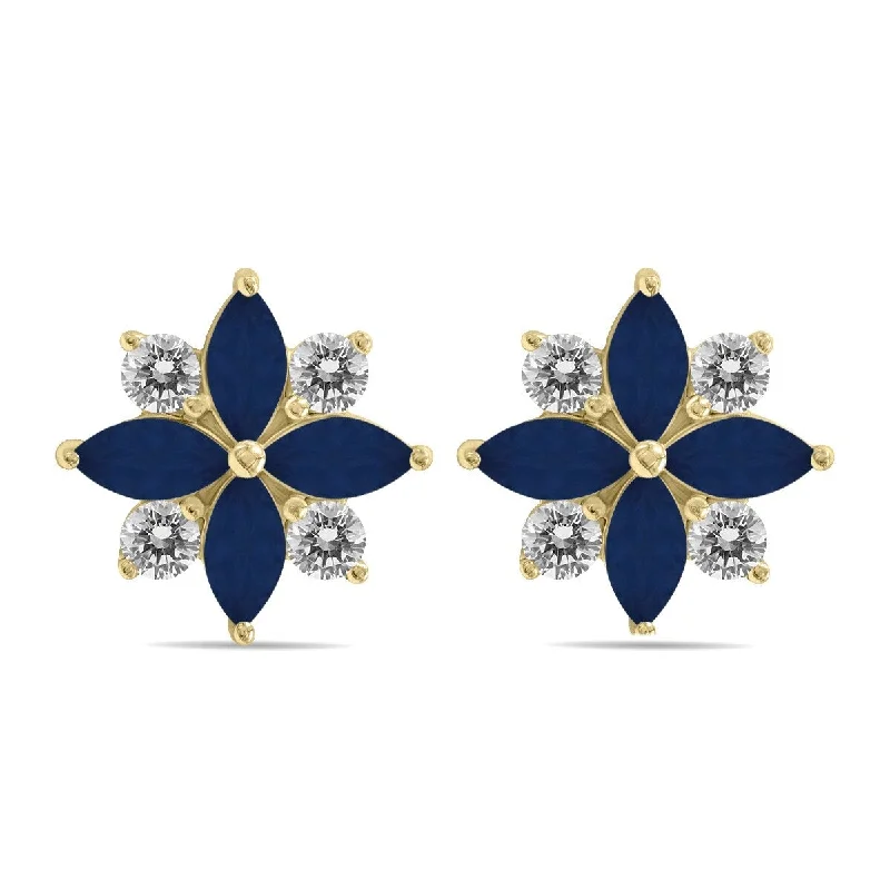 Marquee 1 Carat TW Sapphire and Diamond Flower Earrings in 10K Yellow Gold