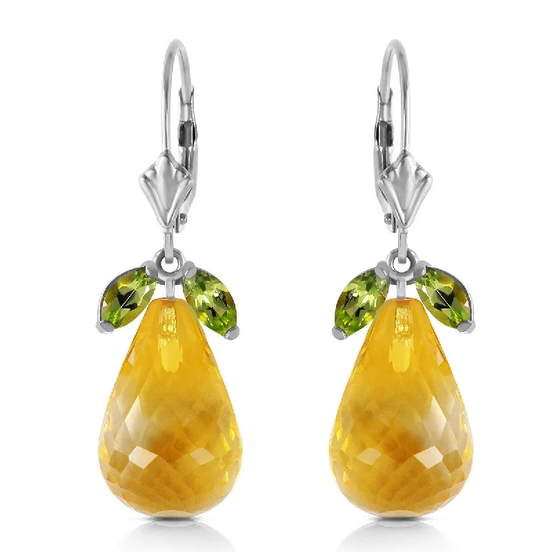 14K Solid Gold Leverback Gemstone Earrings Peridot & Citrine Jewelry