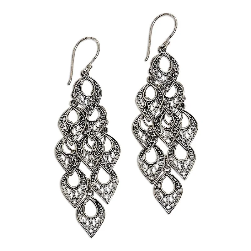 Handmade Sterling Silver Bali Rain Earrings (Indonesia) - 3L*0.8W